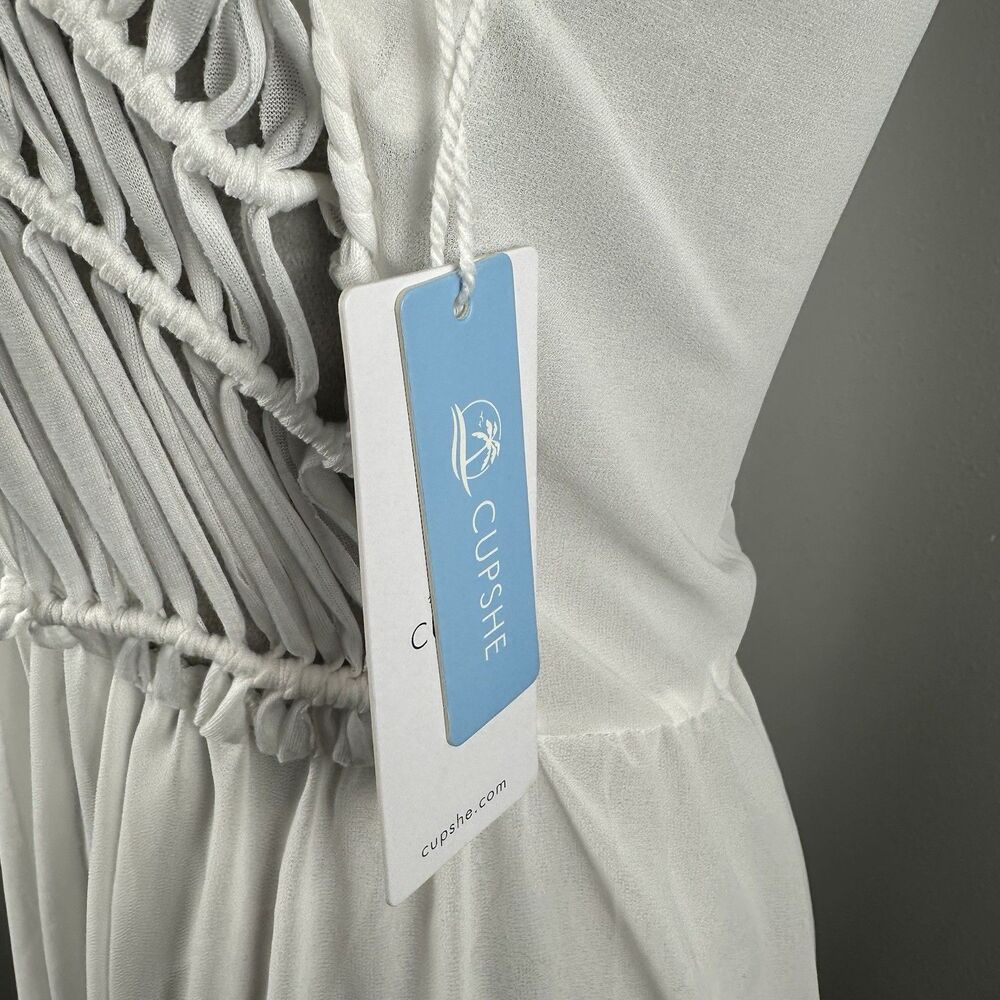 NWT Cupshe Knit Semi Sheer Cover-Up Maxi Dress Macrame White Vacation Beach - Picture 5 of 13
